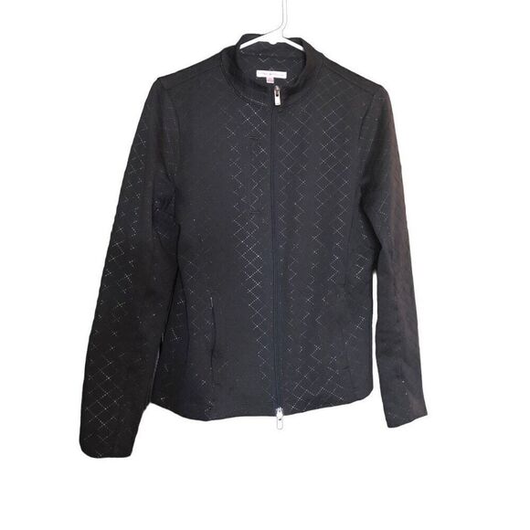 Peter Millar Womens Full Zip Jacket M Black Diamond Embossed Travel Friendly - Picture 1 of 7